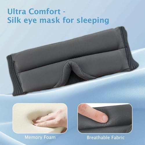 Silk Sleep Mask, Ultra Comfort Sleep Eye Mask for Side Sleeper, Memory Foam Eye Cups for Women and Men, Light Blocking Design Night Blindfold for Sleeping, Travel and Relaxation, Gray - Thumbnail 5