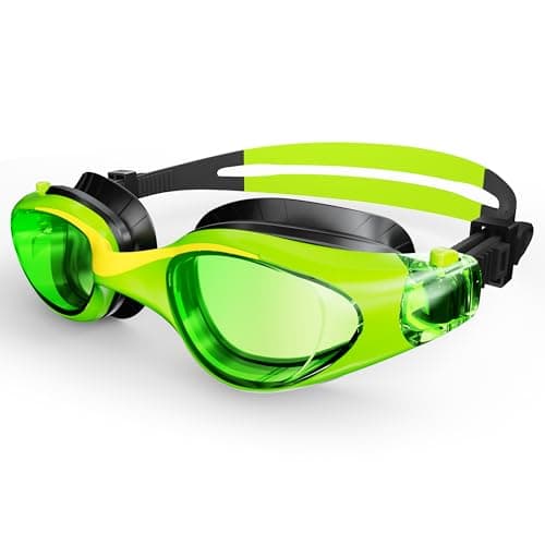 HIGAHY Swim Goggles for Kids 6-14, Anti-Fog UV Protection Clear Swimming Goggles, Leakproof Pool Swim Goggles for Boys Girls (Blackgreen - Green Lens) - Image 1