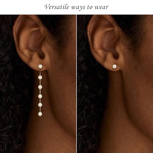 Fezodo Silver Jewelry Set for Women, Silver Pearl Necklace and Earring Set With Pearl Earrings Bracelet Wedding Jewelry Sets for Bride, Bridal Prom Pearls Jewelry - Thumbnail 4