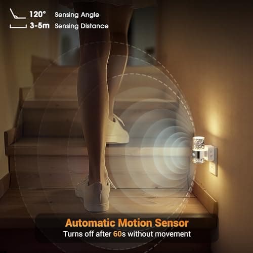 JandCase Motion Sensor Night Light, Dimmable Night Lights Plug Into Wall, 2 Pack 3000k Soft White Night-Lights With 0-100Lm Adjustable Brightness, Acrylic Plug In Nightlight For Bedroom Bathroom Decor - Thumbnail 4