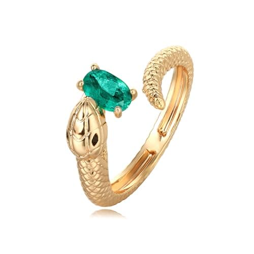 Valloey Rover Emerald Ring-Chunky Gold Rings for Women Non Tarnish 14K Gold Plated Stackable Vintage Snake Green Gemstone Solitaire Rings Statement Wedding Engagement Promise Ring Jewelry Gifts for Women Mom - Image 1