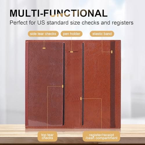 CASMONAL Checkbook Covers for Personal Checkbook Holder RFID Blocking Premium Leather Checkbook Cover for Duplicate Checks - Thumbnail 2
