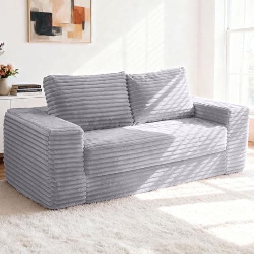 Kasunpul 62" Convertible Sofa Bed, 4 in 1 Folding Couch Bed with Corduroy Fabric & 2 Pillows, Pull Out Floor Couch for Living Room, Bedroom, Apartment (Light Grey) - Image 1