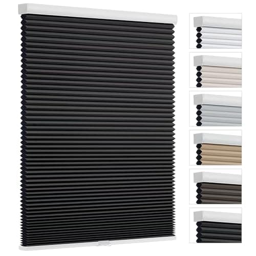 Changshade Cellular Shades Cordless Blinds Blackout for Indoor Windows, Thermal Insulated Heat Blocking Honeycomb Blind Room Darkening Shade 1.5'' Single Cell Pleated Easy Install, 41" Wx72H, Black - Image 1