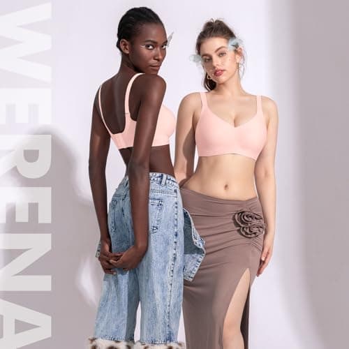 Wireless Jelly Bras for Women V Neck Seamless No Underwire Tshirt Bras Comfortable Padded Bralettes Everyday Bra with Support(A1#Pink(v Neck),Large) - Thumbnail 5