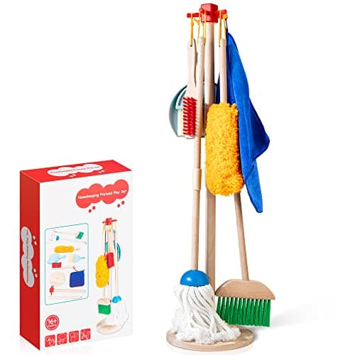 Wooden Kids Cleaning Set for Toddlers,8 Pieces Montessori Cleaning Toys with Kids Broom and Mop Set, Housework Pretend Play Toy Gift for Boys Girls Ages 3+ - Image 1