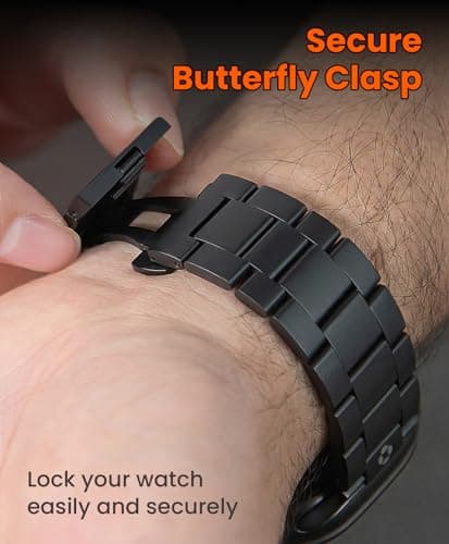 FiNESTONE CRNS03-PRO Titanium Band for Apple Watch Ultra 3/2/1 49mm & Series 11/10 46mm, Grade 5 Titanium Ultra Band for Men With Secure Butterfly Clasp, Tool Free & Anti-Scratch iWatch Metal Strap Black - Thumbnail 5