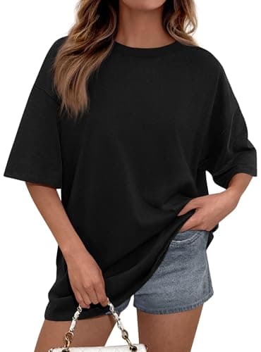 PRETTYGARDEN Womens 2026 Spring Going Out Tops Casual Short Sleeve Crewneck Loose Fit Basic Oversized T Shirts Summer Outfits (Black,Small) - Image 1