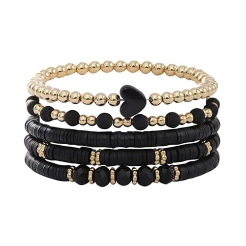 Alegend Bracelet Sets 14K Gold Plated Men and Women Handmade Black Beaded Gifts Birthday - Image 1