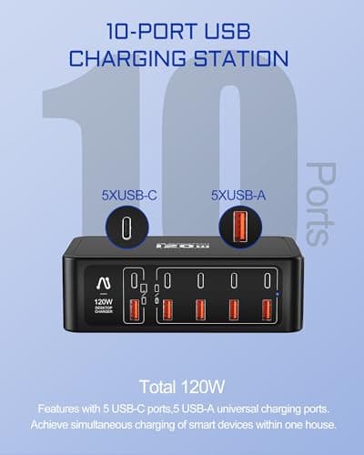 Portable USB C Charging Station,10 Port GaN Charger Hub with 120W Output - Thumbnail 4