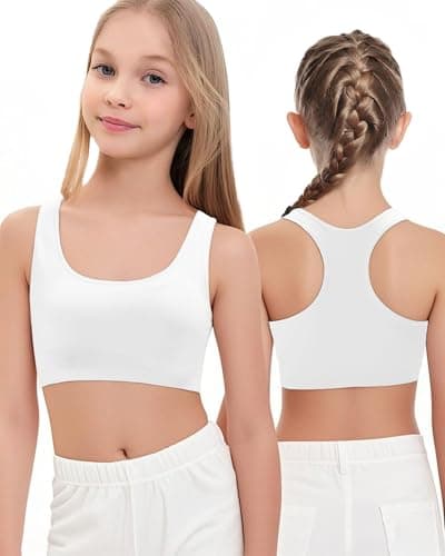 iMuchic Girls Racerback Sports Bra, Built -Up Stretch Crop Undershirt Seamless Training Bra in Everyday Colors for Teens (US, Alpha, Small, White) - Image 1