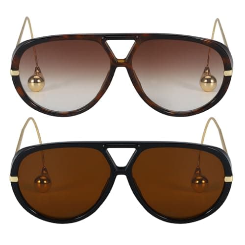 SODQW 2 Pack Oversized Aviator Sunglasses for Women Men With Earring Trendy Large Big Double Bridge 2025 Shades - Image 1