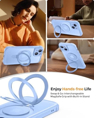 MOCCA Design for iPhone 15 Case with Magnetic Invisible Stand [Full Camera Protection] [Compatible with Magsafe] Military Drop Shockproof Translucent Matte Phone Case Cover 6.1",Light Blue - Thumbnail 3