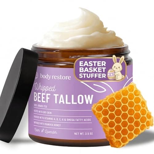 Body Restore Grass Fed Whipped Beef Tallow Balm for Face & Body – Manuka Honey, Jojoba Oil, Cocoa Butter – Deep Moisture for Dry, Cracked Skin – Non-Greasy, Fast Absorbing – Lavender - Image 1