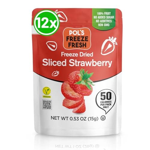 Pol’s Freeze Fresh - 12 Pack Sliced Freeze-Dried Strawberries (0.53 Oz Each), No Sugar, Non-GMO, Kosher, Vegan, Gluten-Free, Single-Serve Packs - Image 1