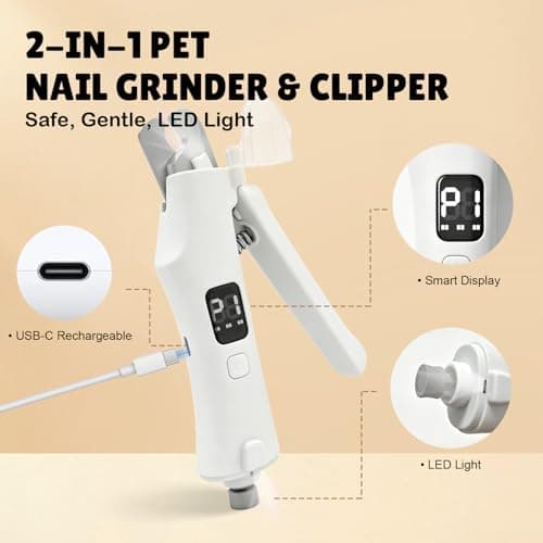 2-in-1 Dog Nail Clippers and Grinder with LCD Battery Display - Professional Cat Claw Trimmer with Built-in Safety Light & Guard, Ultra Quiet Rechargeable Pet Claw Grooming Tool for Large & Small Pets - Thumbnail 2