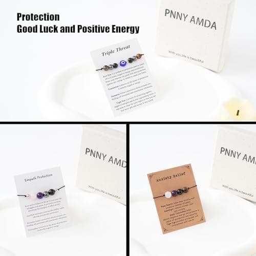 PNNY AMDA Protection Bracelets for Women: Black Obsidian Tourmaline Hematite Evil Eye Beaded Bracelets – Anxiety Bracelet for Women Men Courage Gifts (Empath protection) SL-LY-FZHUHE - Thumbnail 4