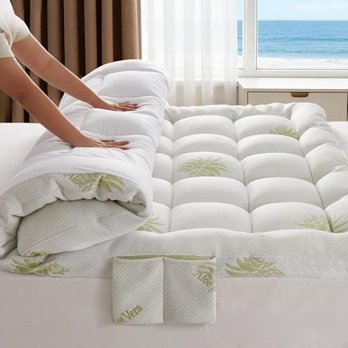 Mattress Topper Rv King Size 1300GMS Aloe Vera & Bamboo Viscose Pillow Top - Extra Thick Padded Mattress Pad & Protector, Ultra Soft & Supportive, Breathable Fitted for 8"-21" Deep Pocke - Image 1