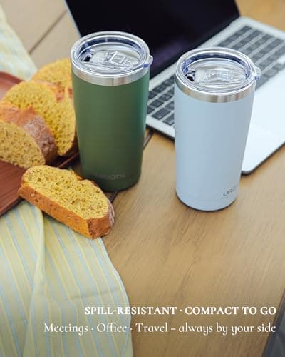 UIRZOTN Travel Coffee Tumbler 20oz, Leakproof Travel Coffee Mug with Dual Lids and Straw, Stainless Steel Double Wall Vacuum Insulated Tumbler for Hot/Iced Drinks (Light Blue, Textured Matte) - Thumbnail 3