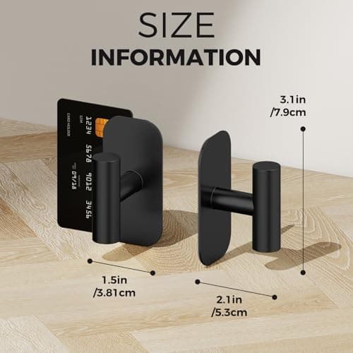 IMUMU Adhesive Towel Hooks for Shower,Waterproof Heavy Duty Bathroom Hooks,Wall Mounted Sticky Hangers for Coats/Aprons/Robes,No Drilling(Black,2 Pack) - Thumbnail 5