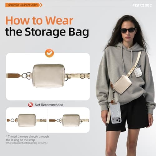 PEAKZOOC Phone Lanyard Crossbody Strap with Wallet, Clip and Go Design, Adjustable Phone Strap with Detachable Pouch, Wrist Strap & 360° Rotatable Metal Phone Tether,Gift for Women(Beige) - Thumbnail 4