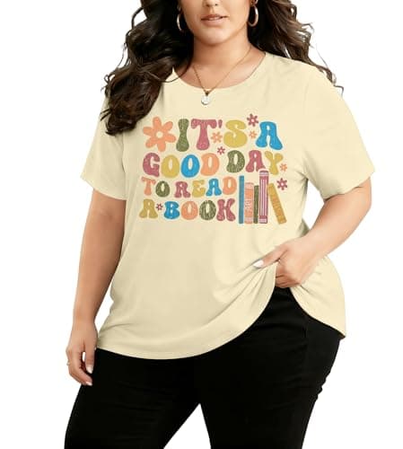 NANYUAYA Plus Size Book Lover Teacher Shirts for Women Good Day to Read Graphic Tees Librarian Bookworm T-Shirt Gift Tops 1X-5X - Image 1