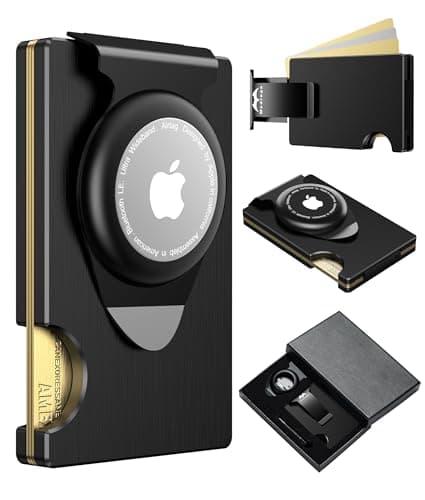 Apple Airtag Wallet Men Slim : Metal Air Tag Wallets Wallet with 2 Money Clip Replaceable Gift Boxed Set for Male Husband at Anniversay Brithday - Image 1