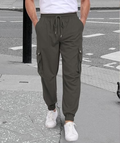 DISLANBO Men's Casual Pants Drawstring Hiking Pants Workout Tactical Joggers Sweatpants for Men Gray - Thumbnail 3