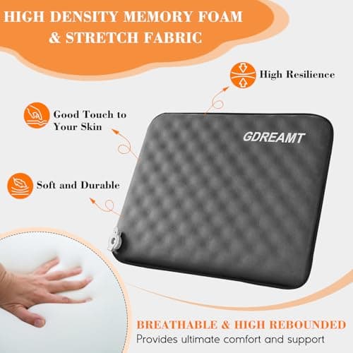 GDREAMT Inflatable Seat Cushion, Self-Inflating Memory Foam Stadium Seats Cushion Portable Camping Air-Foam Sitting Pad for Travel Airplane Car Bleachers Backpacking Office, Lightweight & Compact - Thumbnail 3