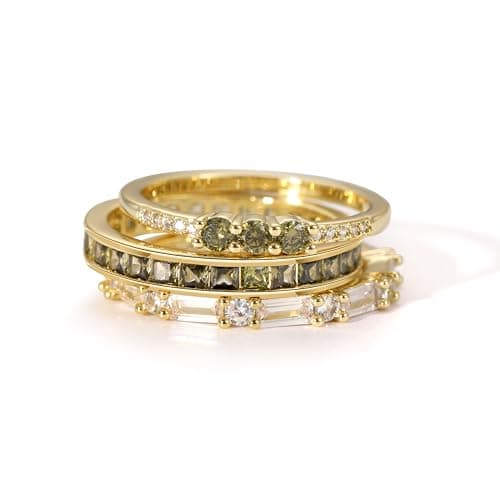 Fimewon Dainty Rings for Women Gold Stackable Rings Set Cubic Zirconia Non Tarnish Gold Jewelry Birthday Gifts for Mom Size 8 - Image 1