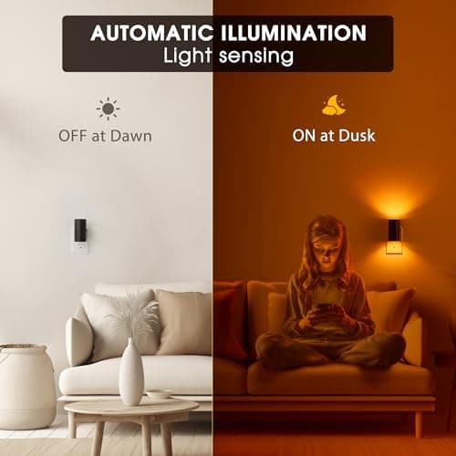 Briignite Night Lights Plug into Wall, Modern LED Night Light Plug in, Dusk to Dawn Sensor,Amber Night Light 0-100LM Adjustable Brightness, Dimmable NightLight for Hallway, Bedroom, Stairway, 2 Pack - Thumbnail 4