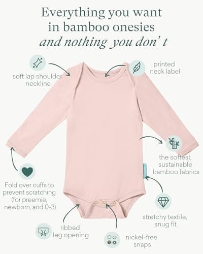 PurComfy Bamboo Rayon Long Sleeve Baby Bodysuits, Premium Soft Bodysuits Unisex Boy Girl White Bodysuit 0-3-6-9-18-24 months, 6-pack - Thumbnail 2