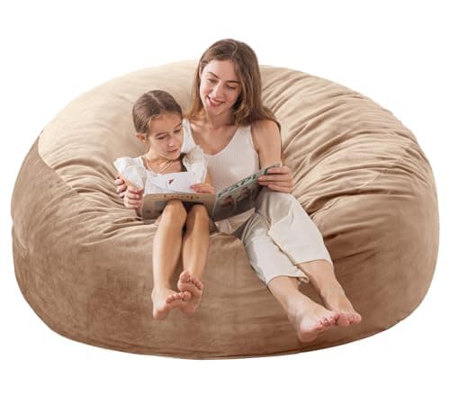 EDUJIN Large Bean Bag Chair, Memory Foam Bean Bag Chairs for Adults with Filler Included, Ultra Soft Dutch Velvet Fabric, Bean Bag for Living Room - 3 Foot, Camel - Image 1