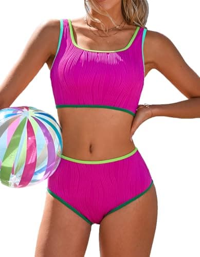 Charmo Color Block Swimsuit for Women High Waisted Bikini Sets Neon Two Piece Bathing Suit Swimwear - Image 1