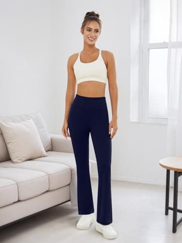 COPYLEAF Flare Leggings for Women High Waisted Seamless Yoga Pants Tummy Control Workout Gym Leggings Bootcut Pants(Navy Blue S) - Thumbnail 3