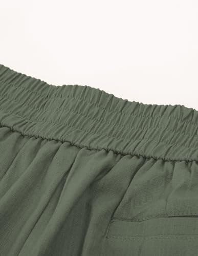 Belle Poque Womens Summer Linen Shorts Dark Green Bermuda Shorts with Belts Paper Bag Shorts (Dark Green, S) - Thumbnail 5