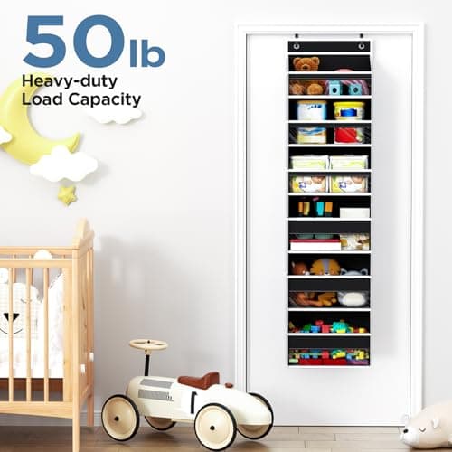 Mefirt Over The Door Organizer, 6 Shelf Door Hanging Organizers with 6 Large Capacity Pockets, Behind Door Storage Hanging Shelves for Closet Wall Bathroom Bedroom Nursery - Thumbnail 5