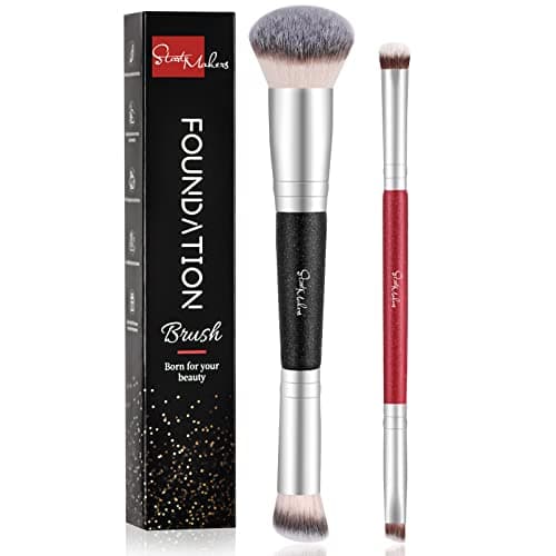 Makeup Brushes Dual-ended Foundation Brush - START MAKERS 2-in-1 Concealer Brush Face Eyebrow Eyeshadow Brush for Liquid, Powder, Buffing, Blending, Contouring Foundation Make Up Brushes(2Pcs) - Image 1