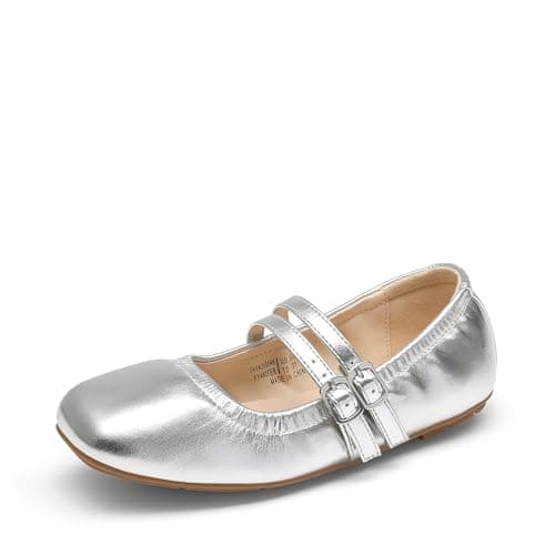 DREAM PAIRS Girls Dress Shoes Slip on Ballerina Flats Mary Jane Ballet Shoes for Wedding/Party,Size 5 Big Kid,Silver,SKFA26004K - Image 1
