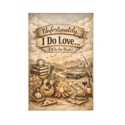 Unfortunately I Do Love Fill In the Blank Tin Sign Vintage Lifestyle Quote Metal Wall Art Rustic Outdoor Decorative Plaque Humor Sign for Home Cabin Garage Wall 8x12 Inch - Image 1