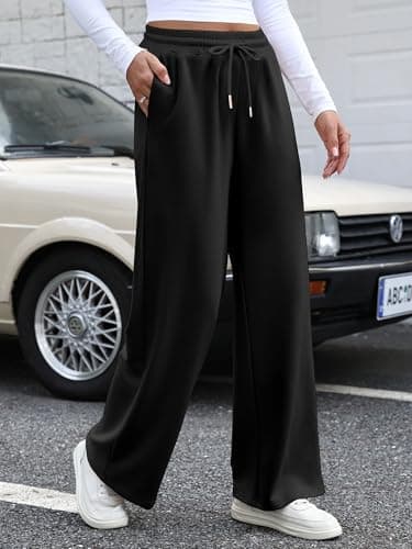 Bellcoco Womens Wide Leg Sweatpants High Waisted Baggy Track Pants Drawstring Casual Athletic Pants with Pockets Black L - Thumbnail 3