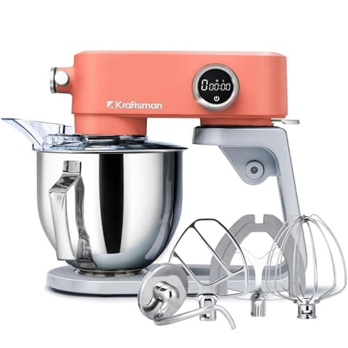 Kraftsman All-Metal Stand Mixer 5.3-Quart - Professional Kitchen Electric Food Mixer with Stainless Steel Mixing Bowl & Attachments for Baking, Dough & Cake, 8-Speed Control & Timer (Orange)