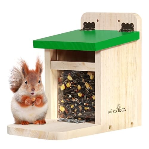 MIXXIDEA Squirrel Feeders for Outside Garden, Wooden Squirrel Feeder Box,Squirrel Feeding Stations with Green Cover, Easy to Fill Squirrel Feeding House(Green-1pk) - Image 1