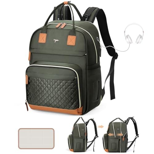 Tonyeee Diaper Bag Backpack - Extra Large Diaper Bag for 2 Kids Twin, Travel Baby Bags for Mom Dad 25-37L Expandable with Changing Pad Earphone Hole, Solid Green - Image 1