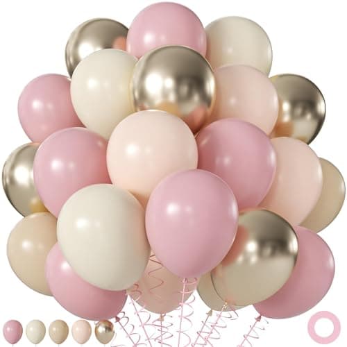 Dusty Pink Nude Gold Balloons, 60Pcs 12Inch Pink Sand White Nude Gold Biege Balloons for Boho Baby Shower Wedding Bridal Shower Engagement Birthday Party Decorations - Image 1