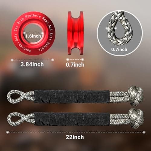 DAJOUJS Synthetic Soft Shackle Rope 1/2 Inch x 22 Inch Gray Recovery Tow Shackles with Red Recovery Ring 56,000lbs Breaking Strength Offroad Soft Shackle Recovery Kit for Truck, Jeep, SUV, UTV, ATV - Thumbnail 6