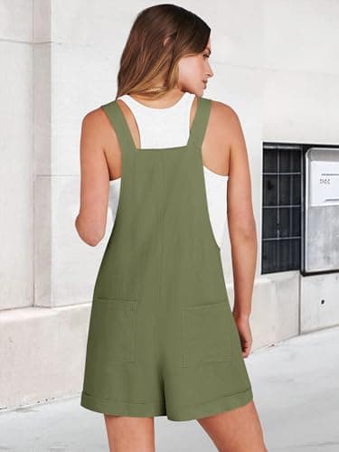 ANRABESS Women's Short Overalls Summer Adjustable Strap Loose Fit Bib Shortalls Rompers Spring Travel Vacation Clothes 2026 Army Green Large - Thumbnail 2