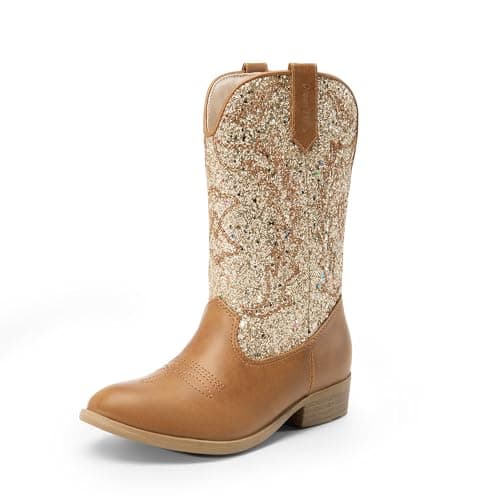 DREAM PAIRS Girls Cowboy Boots Kids Cowgirl Boot Classic Western Riding Shoes Mid Calf Little Kid/Big Kid,Size 2 Little Kid,Gold/Brown,SDBO214K - Image 1