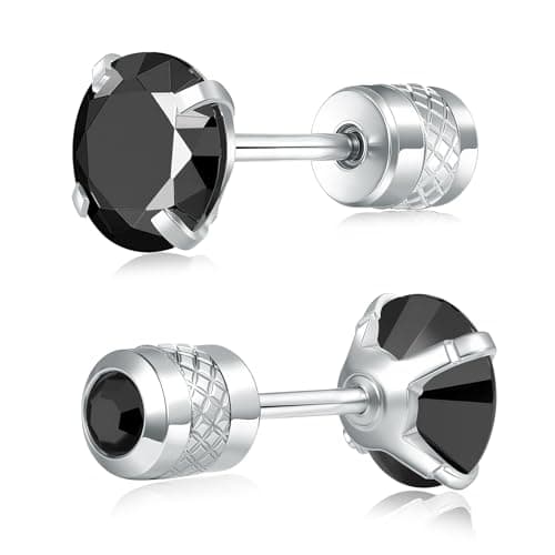 VOLUKA Titanium Screw Back Earrings for Sensitive Ears, Surgical Stainless Steel Hypoallergenic Cubic Zirconia Stud Earrings for Women Men （Black-White） - Image 1