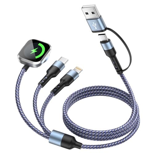 Travel Essentials Multi Charging Cable for iWatch Charger, 3in2 USB C Cable Multiple Charger Cord, USB Cord Car CarPlay Cable Compatible with iWatch Ultra/SE/10-1/iPhone 17-11/Galaxy S25-22, 5FT - Image 1
